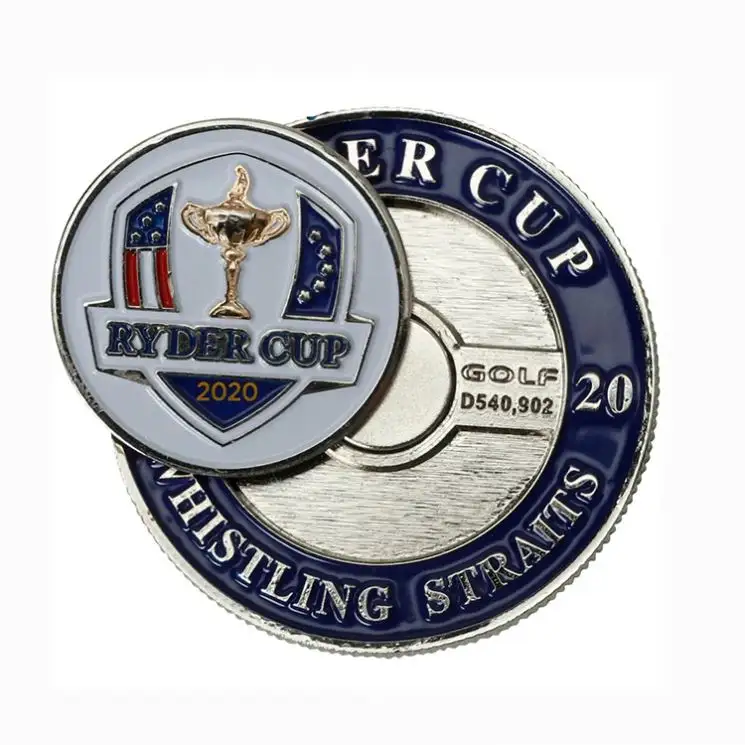 New 40mm 2 sided custom embossed metal magnetic golf poker chip ball marker