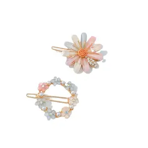 Korean cute flower alloy hair clips love with diamond sgirls hairgrips set wholesale for party gift
