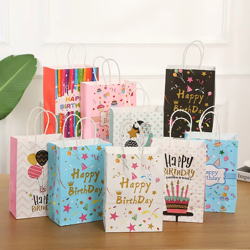 Wholesale Customised Printing Happy Birthday Gift Bags Party Favor Paper Bags with Handle for Kids Birthdays