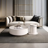 Ensemble de tables basses chic et luxueuses, style crème, noir et blanc, rond, champignon, petit espace, minimaliste, moderne, élégant, salon, usage domestique