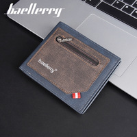 Baellerry dompet bisnis multifungsi pria, dompet Mini ramping kulit Pu Retro dengan saku koin