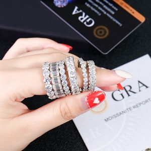 แหวนเพชรโมอิสซาไนต์ทรงเทนนิส เงินแท้ 925 วงกลมเต็มสองแถว แหวนโมอิสซาไนต์ เครื่องประดับฮิปฮอป - Product Image 3