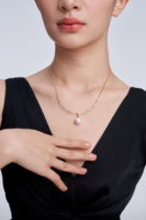 Collier de fiançailles et de mariage UM Jewelry en or jaune massif 18 carats avec diamant naturel et perle d'eau douce, cadeau commémoratif unisexe, ensemble de fête
