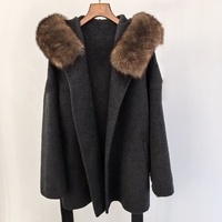 Fox Fur Collar Doppelseitiger Woll mantel für Frauen mit taillierter Taille und Kapuzen kap für Herbst und Winter