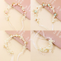 Serre-tête pour enfants style européen, bandeau doré éthéré, couronne de fleurs, ruban de cheveux perlé, diadème de mariée en métal