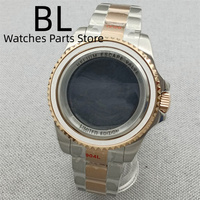 BLIGER boîtier de montre en or rose bicolore personnalisé de 43mm pour montre de plongée avec montre-bracelet en verre saphir bleu AR