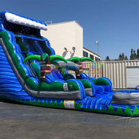 Structure gonflable commerciale en PVC pour jardin, motif palmier, avec toboggan aquatique tropical pour adultes, utilisable en intérieur/extérieur