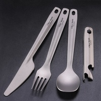 Ensemble de couverts en titane mat pur pour le camping en plein air ensemble de couverts ustensile cuillère fourchette couteau avec ouvre-bouteille