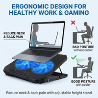 Tapis de refroidissement pour ordinateur portable de jeu avec deux ventilateurs silencieux | Support réglable en métal avec ports USB pour ordinateur portable de 15.6 à 17.3 pouces