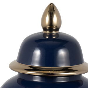 Vaso in ceramica con coperchio, finitura blu navy lucida, per decorazioni per la casa - Product Image 3