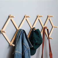 Porte-vêtements mural extensible et réglable HYNAWIN en bois moderne, écologique, avec 10 crochets flexibles