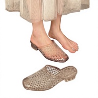 Sandales plates pour femmes, mules en gelée à enfiler, bout fermé, ajourées, transparentes, chaussures de plage d'été, décontractées, souples, légères, antidérapantes