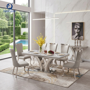Commercio all'Ingrosso <span class=keywords><strong>Tavoli</strong></span> da Sala da Pranzo di Importazione per Ristorante e Cucina Set Sala da Pranzo in Marmo Grigio con Sei Sedie - Product Image 2