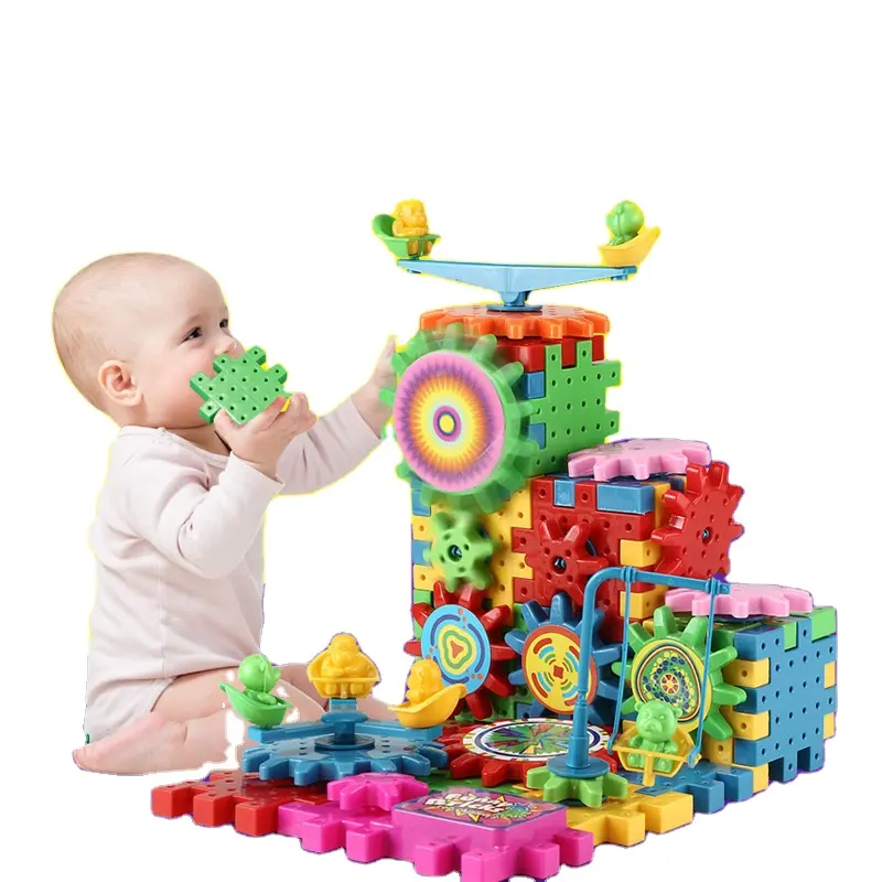 Children's variable electric block assembly large particle rotary gear early education boys mechanical group splice toy