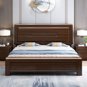 Walnut-colored Chinese-style Solid Wood <b>Double</b> <b>Bed</b> for Modern Minimalist Bedroom Furniture - Extra-large 874 Chinese Design Adds - Product Image 2