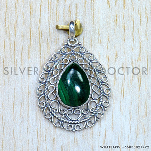 Colgante de Plata de Ley 925 hecho a mano con bisel de corte de pera Natural, piedra preciosa de malaquita para fiestas, bodas, regalo personalizado - Product Image 2