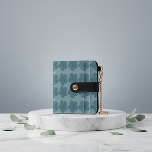 Hawaii Blue Hibiscus Flower Custom Logo Pu Leather Short Magnetic <b>Wallet</b> <b>Rfid</b> <b>Blocking</b> Women Slim <b>Wallet</b> with Key Chain - Product Image 2