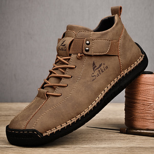 New 2025 Handmade PU Leather Casual Men Shoes Design Sneakers Man Breathable Leather Shoes Men Ankle <b>Boots</b> Outdoor - Product Image 4