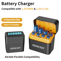 Boîtier de charge multi-emplacements (8 emplacements) pour piles AA AAA Lithium-ion et Ni-MH, chargeur portable Type C, stockage de piles AA