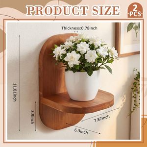 Wooden <b>Wall</b> Mounted <b>Storage</b> Rack Rectangle Shape <b>Hanging</b> Shelf For Home Living Room Decorative Flower And Miscellaneous Items - Product Image 3