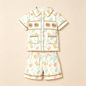 Completo 2 Pezzi Personalizzato per Bambini con Colletto Aperto, T-shirt <span class=keywords><strong>a</strong></span> Maniche Corte con Motivo Pasticceria e Pantaloni con Elastico in Vita, Abbigliamento Casual per Ragazzi e <span class=keywords><strong>Ragazze</strong></span> - Product Image 2