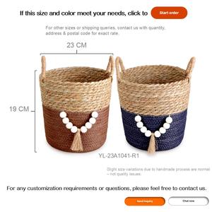 Cesta de Almacenamiento de Cuerda de Papel y Junco Marino Tejida a Mano con Borlas de Cuentas para Sala de Estar, Guardería, Entrada, Organizador <span class=keywords><strong>del</strong></span> Hogar, Venta al por Mayor - Product Image 3