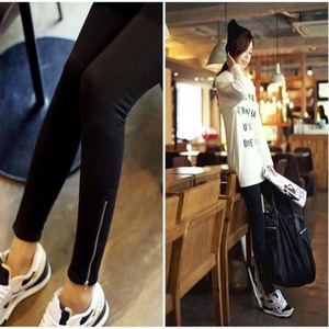 Women Fleece <b>Lined</b> Thick Leggings Plus Size Slim Fit Cropped Sporty Trendy Navy Blue Cotton Medium Thickness Breathable - Product Image 2