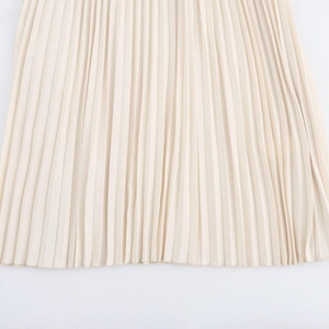 Vestido Midi Plisado Beige de Manga Larga con Cuello Cuadrado para Mujer, Estilo Casual, Cintura Natural, Transpirable, Servicio OEM Mixto para Uso Diario - Product Image 4