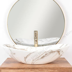 Cuba de Louça de Alto Padrão em Cerâmica e Mármore para Banheiro Lavabo Bancada Pia de Mão - Product Image 2