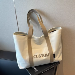Túi tote canvas in logo tùy chỉnh, dung tích lớn, chất liệu dày, họa tiết chữ sọc tái sử dụng - Product Image 1