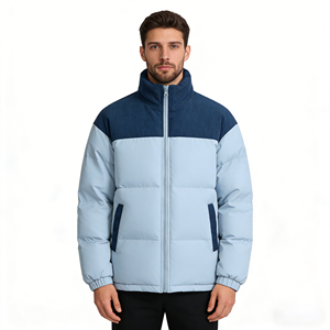 Stylish Windproof Men Winter Wear Padded Quilted Coat Corduroy <b>Patchwork</b> Stand Collar Bread Zipper Pocket Thicken Warm Coat - Product Image 2