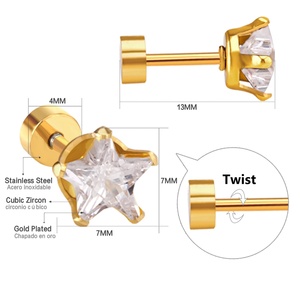 Hypoallergenic Stainless Steel 14K 18k Gold Plated Screw <b>Earring</b> for Women Girls Jewelry - Product Image 2