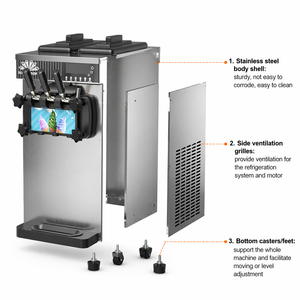 ZB-BQL128 Machine <span class=keywords><strong>à</strong></span> glace molle commerciale de petite taille <span class=keywords><strong>à</strong></span> trois têtes, en acier inoxydable, certifiée CE, pour usage en restaurant, garantie d'un an - Product Image 3