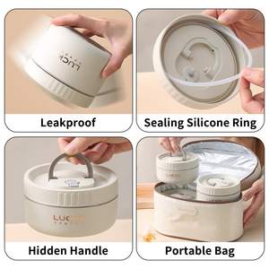 กล่องอาหารกลางวันสำหรับเด็กกล่องอาหารกลางวันเบนโตะสแตนเลสกล่องอาหารกลางวันแบบพกพา3ชิ้นพร้อมถุงสำหรับไปโรงเรียน - Product Image 3