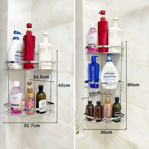 Moderno Juego de Estantes de Ducha de Esquina de Tres Niveles de <span class=keywords><strong>Metal</strong></span> Cromado, Estantes de Ducha de Hierro de 2 Niveles Montados en la Pared para Baño - Product Image 5