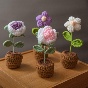 Hand-woven rose wool crocheted sunflower Valentine's Day simulation flower pot planting finished flower <b>ornaments</b> wholesale - Product Image 4