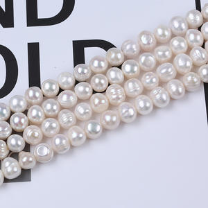 Perles Keshi Zhuji 9-10mm, blanches, naturelles, d'aquaculture d'eau douce, en vrac, perforées pour colliers et bracelets DIY, vente en gros - Product Image 1