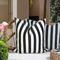 Housse de coussin moderne de luxe en lin tricoté imperméable ignifuge noir blanc rayure fermeture éclair brodé à la main patch tissé maison