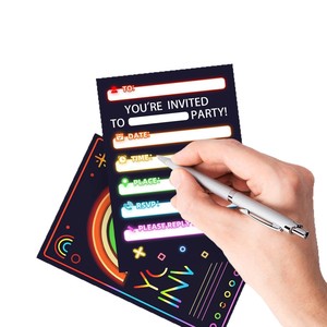 Neon Rainbow Invitation Cards Customized Party Invitations <b>Gloss</b> Laminated <b>Paper</b> Rectangle Modern Design Digital Printing - Product Image 5