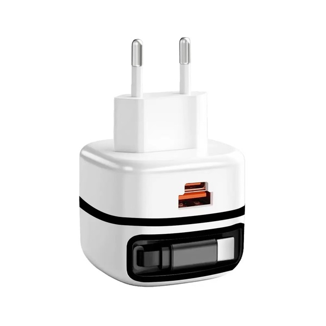 65W GaN Multi-Port Fast Charger with 25W Retractable Type-C Cable EU/US/AU Plug Supports Laptop & Mobile Phones