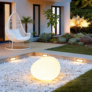 <span class=keywords><strong>Lampe</strong></span> <span class=keywords><strong>solaire</strong></span> à LED en forme de galet, en matériau PE, étanche IP65, alimentée par courant continu, pour jardin, extérieur, paysage, pierre de sol - Product Image 2