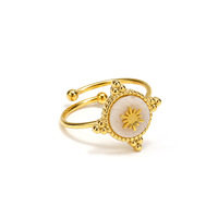 Vintage Sonnenstrahlen-Dekor Rosa Ovaler Eingelegter Perlenbesetzter Ring mit Wellenrand, Verstellbarer Offener Ring, Edelstahl Modeschmuck Ring