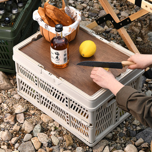 Outdoor Camping <b>Folding</b> <b>Storage</b> <b>Box</b> With Wooden Lid 20-35L PP Material Eco Friendly Food Container For Picnic And Outdoor Use - Product Image 1