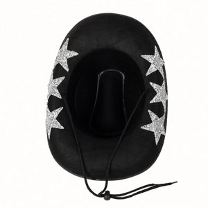<b>Western</b> Style Star Rhinestone Cowboy <b>Hats</b> Rack Custom Logo Travel Casual 4 Seasons Unisex with Rope - Product Image 4