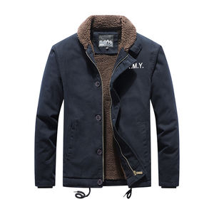 Chaqueta acolchada de algodón con logotipo personalizado, chaqueta de trabajo para hombre de mediana edad, gruesa, con forro de terciopelo, estilo retro, de lana de cordero. - Product Image 1