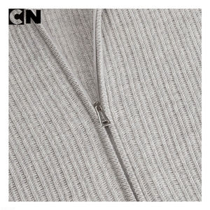 Suéter con Certificación GRS, Fabricante de Suéteres, Logotipo Personalizado, Cárdigan de Punto con Cremallera Completa, Canalé Vertical, Transpirable, de Lana Merino para Hombre, Invierno - Product Image 4