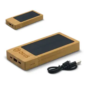 Banque d'alimentation solaire en bambou 8000 mAh, gadgets écologiques - Product Image 2