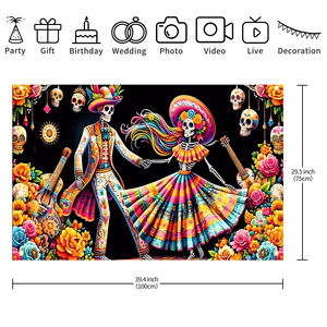 Giorno di stampa dello scheletro della decorazione della coppia morta bandiera bandiera festa di Halloween del giorno dello striscione decorazione sfondo - Product Image 4