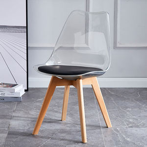 Living Room Transparent Plastic Outdoor Tulip Dinning PC Seat and Back PU Cushion Beech <b>Wood</b> Legs Dining <b>Chair</b> - Product Image 2