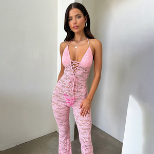 Tuta Intera Sexy Trasparente con Collo all'Americana <span class=keywords><strong>in</strong></span> <span class=keywords><strong>Pizzo</strong></span> a Rete per Donna, Outfit Elegante, <span class=keywords><strong>Tute</strong></span> e Tutine da Donna 2024 - Product Image 5
